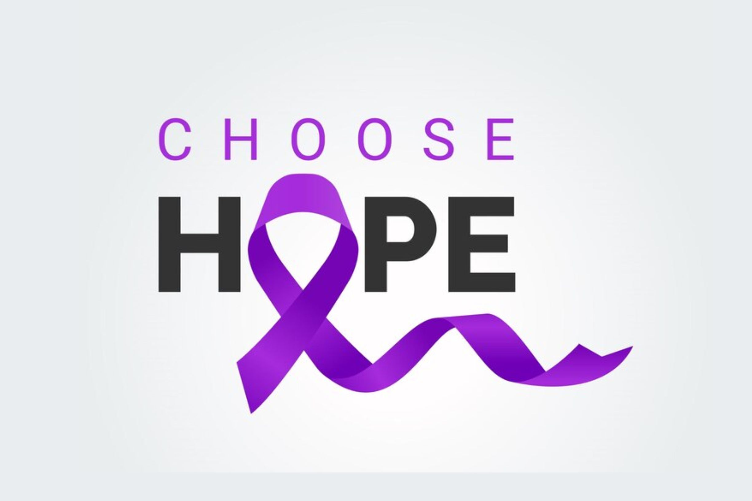 The words "Choose Hope" with a purple ribbon, symbolizing cancer awareness and Cancer Concierge, on a light background.