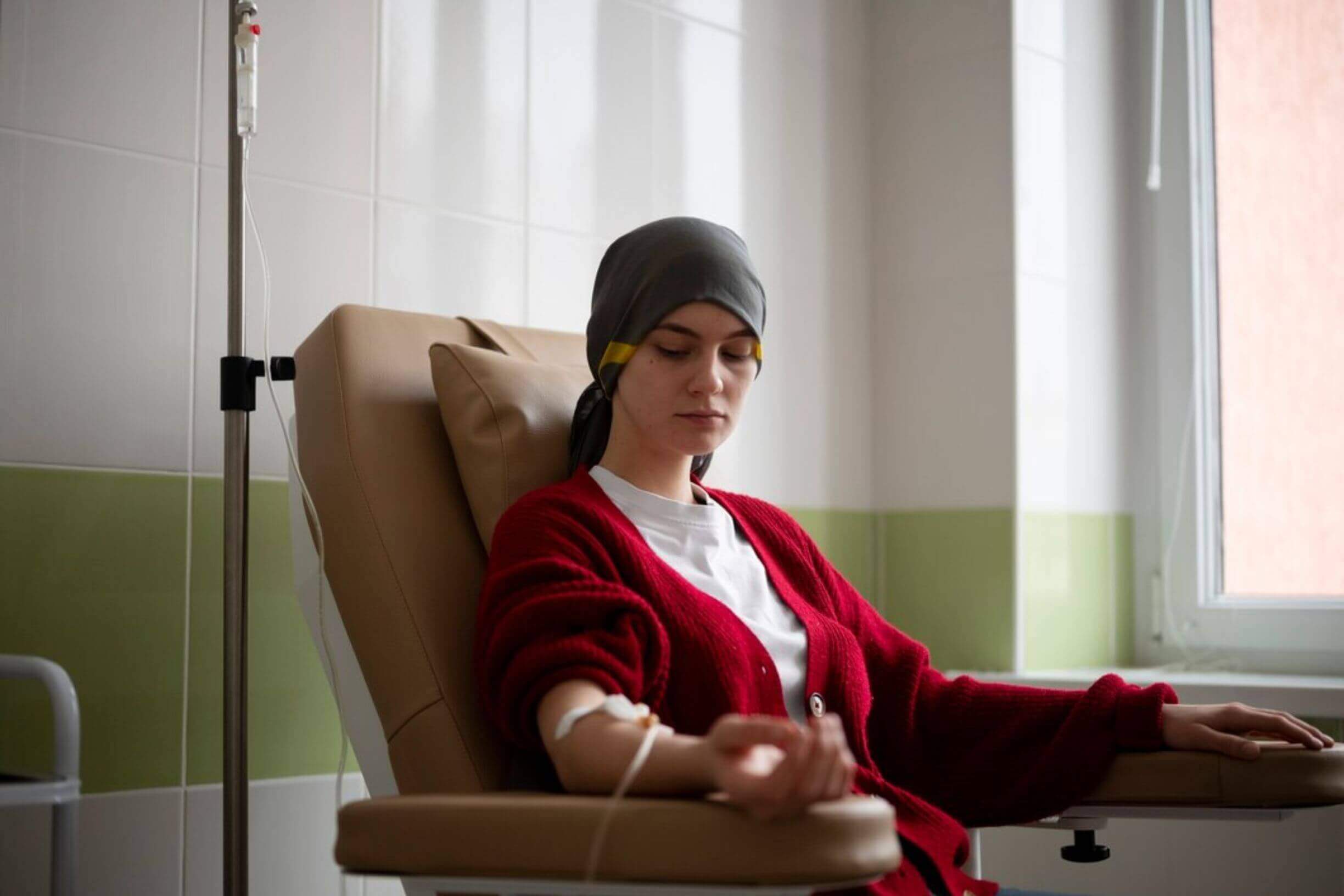 Patient receiving chemotherapy treatment for cancer prevention