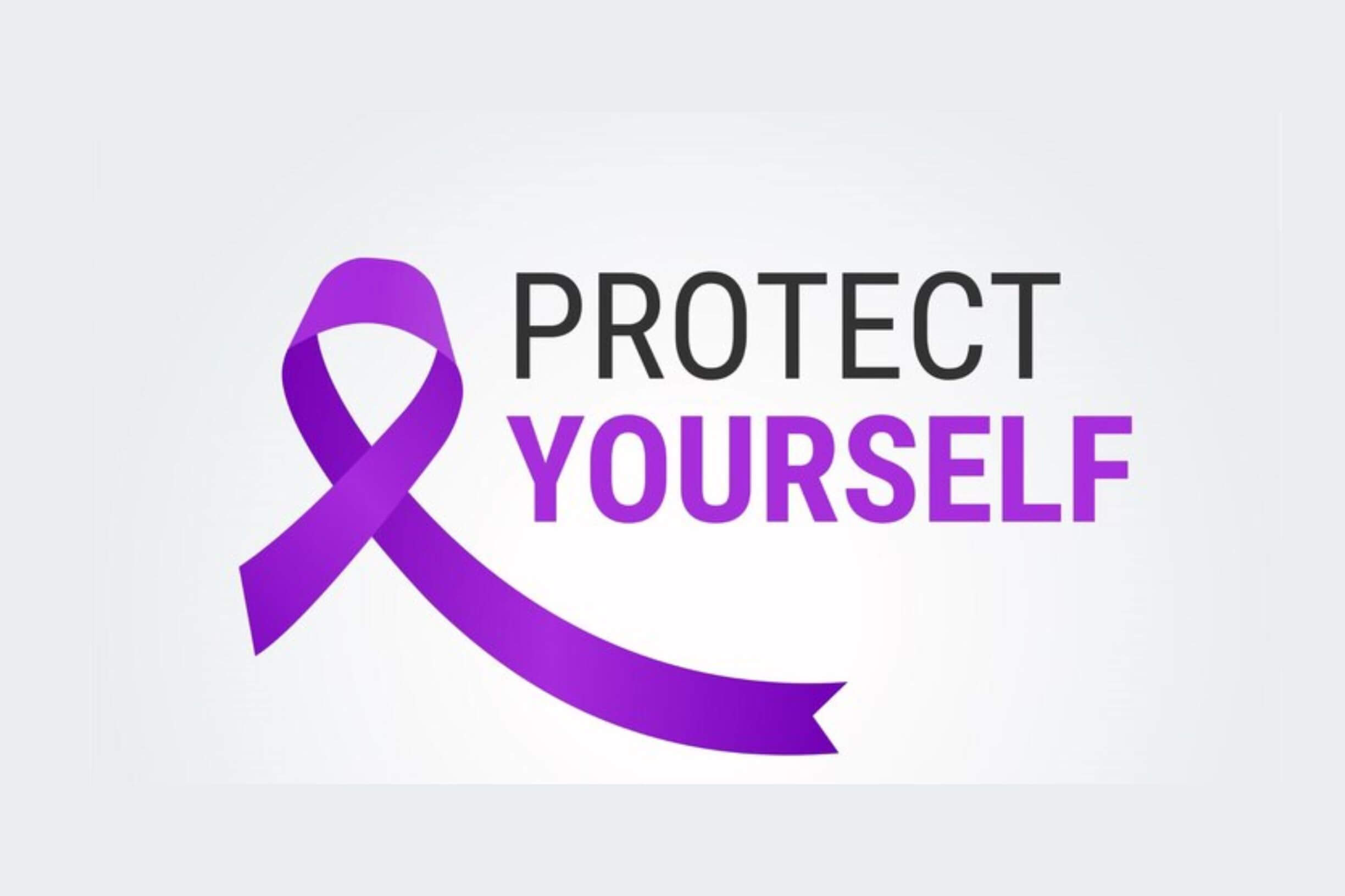 Protect yourself with a purple ribbon symbolizing cancer awareness